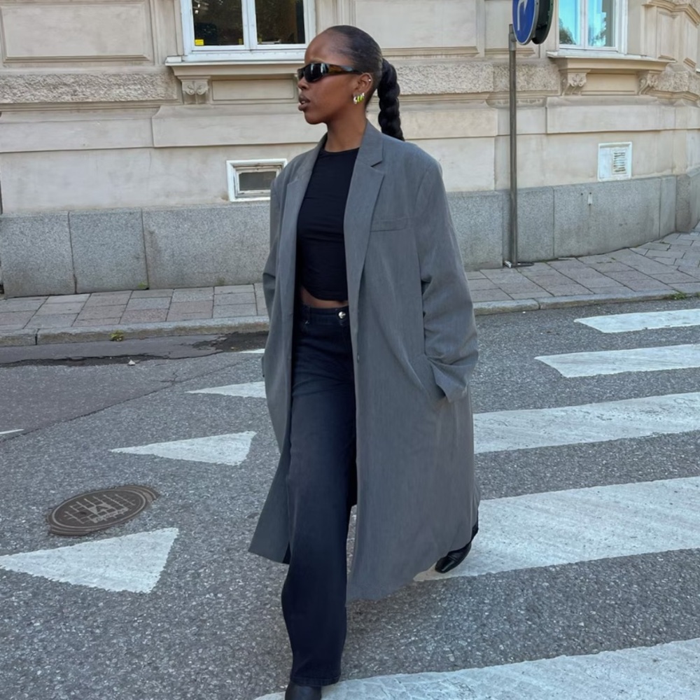 NEW Djerf Avenue Forever Coat Long Button Oversized Blazer in Grey size small - Picture 11 of 14